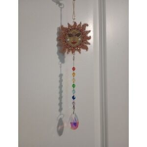 Handmade Diamond Painting Sun Suncatcher Hanging Crystal Prism Rainbow Decor 10"